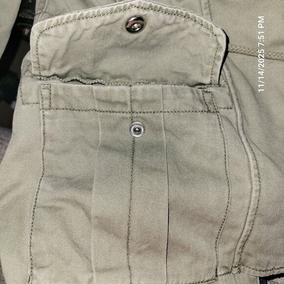 Divided H&M NYC Army Green Jacket Full Zip Snap Closure Drawstring Waist Sz 4 - Picture 4 of 7